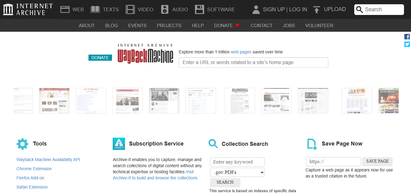 Illustration of the Wayback Machine homepage