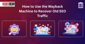LGuide on how to use the Wayback Machine to recover old SEO traffic. Visual steps show SEO auditing, content optimization, and traffic recovery strategies.