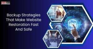 Image illustrating backup strategies for fast and safe website restoration with a digital technology theme